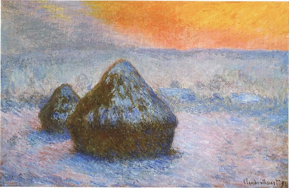 Monet's Wheatstacks Series: Sunset, Snow Effect